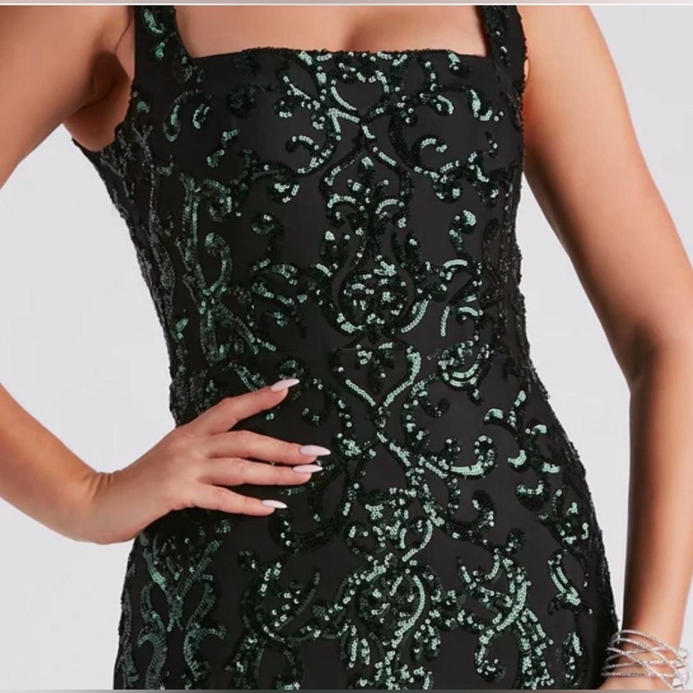 Windsor jovie black green sequin gown prom dress small - Picture 3 of 8
